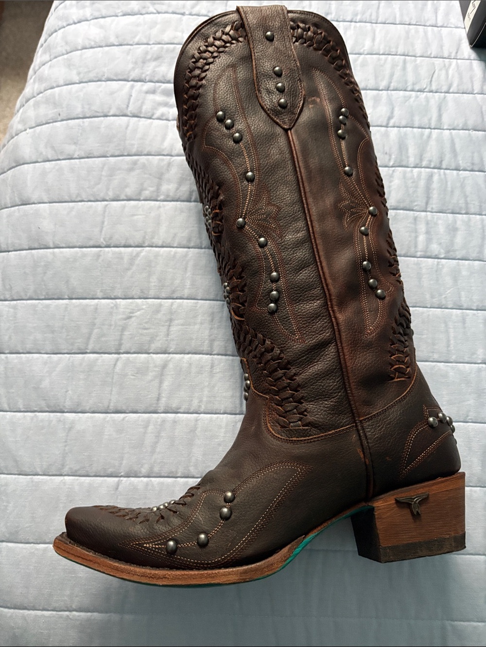 Lane Women's Brown Studded Leather Western Boots, 7